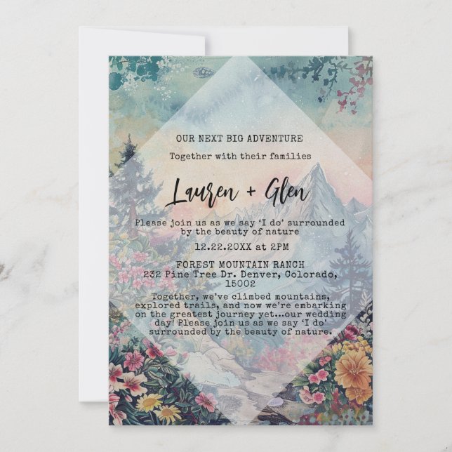 Rustic Winter Pine Trees Mountain Outdoor Wedding  Invitation (Front)