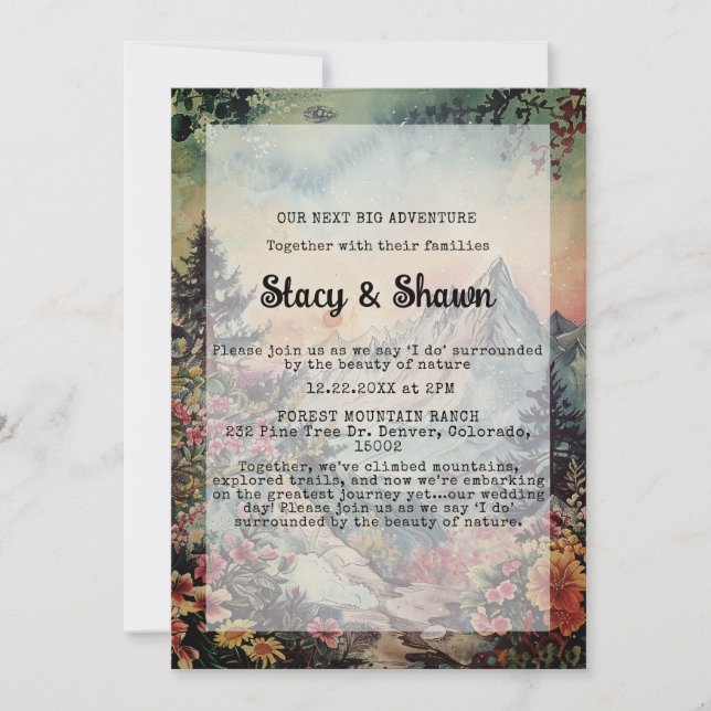 Rustic Winter Pine Trees Mountain Outdoor Wedding  Invitation (Front)