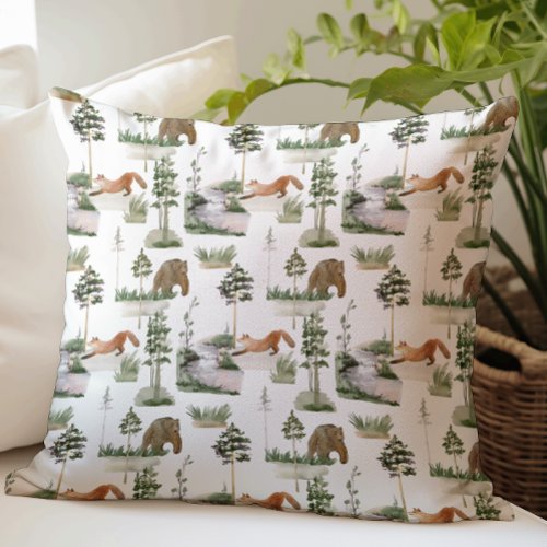 Rustic Winter Pine Trees pattern Throw Pillow