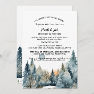 Rustic Winter Pine Trees Snow Outdoorsy Wedding Invitation
