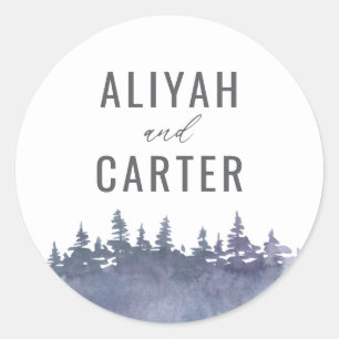 Rustic Winter Pine Trees Wedding Classic Round Sticker