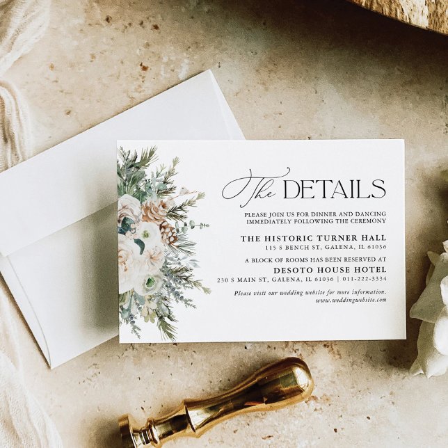 Rustic Winter Pinecone Wedding Details Card (Creator Uploaded)