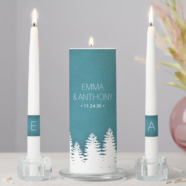 Rustic Winter Pines Wedding Unity Candle Set (In Situ)