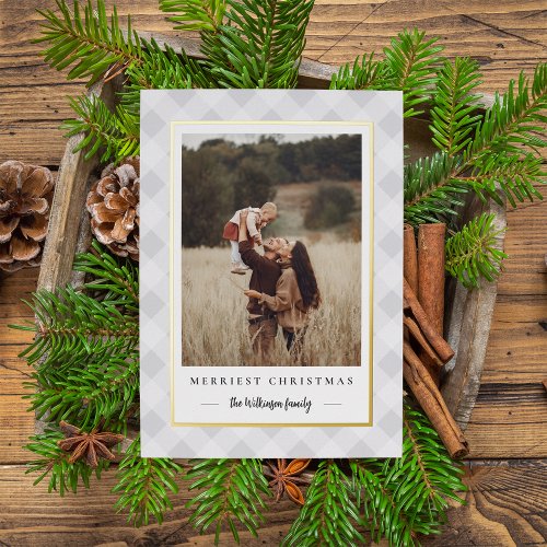 Rustic Winter Plaid Christmas Photo Foil Holiday Card