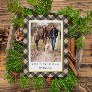 Rustic Winter Plaid Christmas Photo Foil Holiday Card