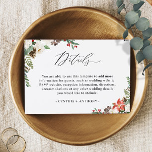 Rustic Winter Poinsettia Floral Wedding Details Enclosure Card