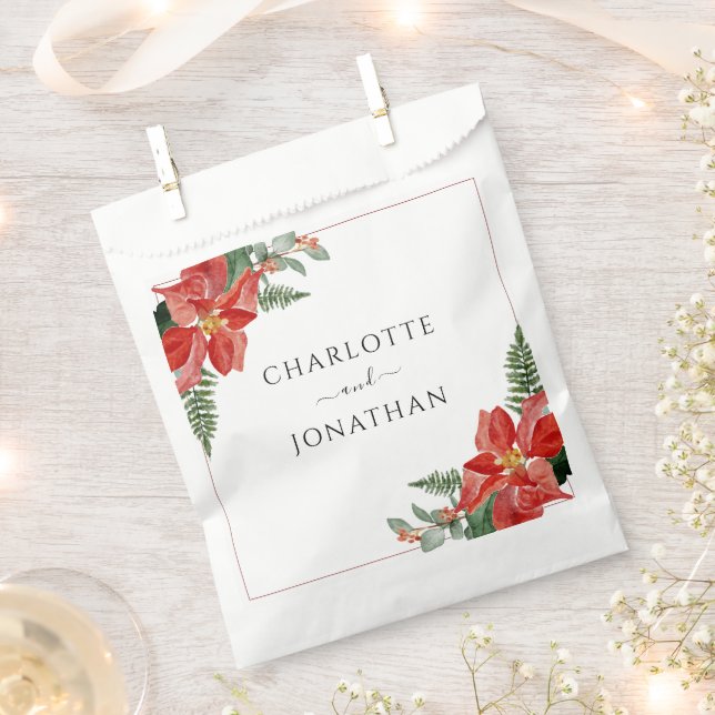 Rustic Winter Poinsettia Red Christmas Wedding Favor Bag (Clipped)