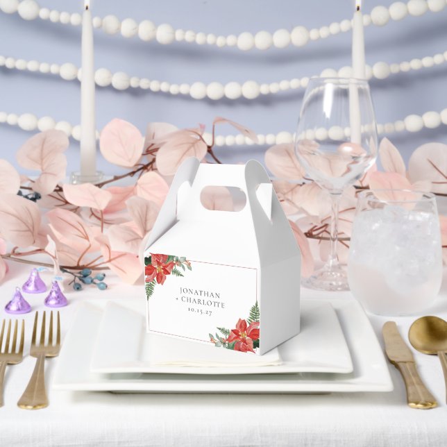 Rustic Winter Poinsettia Red Christmas Wedding Favor Boxes (Wedding)