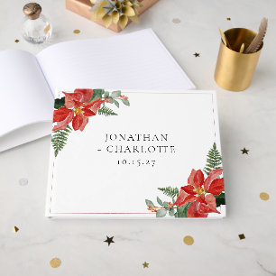 Rustic Winter Poinsettia Red Christmas Wedding Guest Book