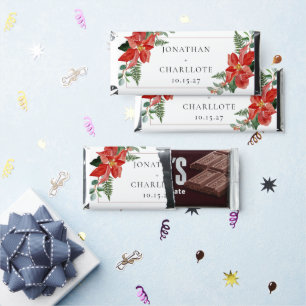 Rustic Winter Poinsettia Red Christmas Wedding Hershey Bar Favors