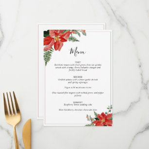 Rustic Winter Poinsettia Red Christmas Wedding Menu