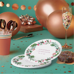 Rustic Winter Poinsettia Red Christmas Wedding Paper Plates