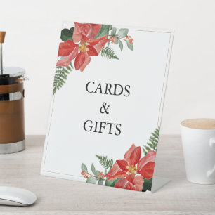 Rustic Winter Poinsettia Red Christmas Wedding Pedestal Sign
