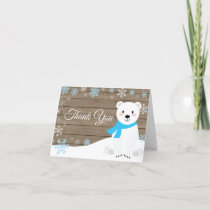 Rustic Winter Polar Bear Snowflake Blue Thank You Card