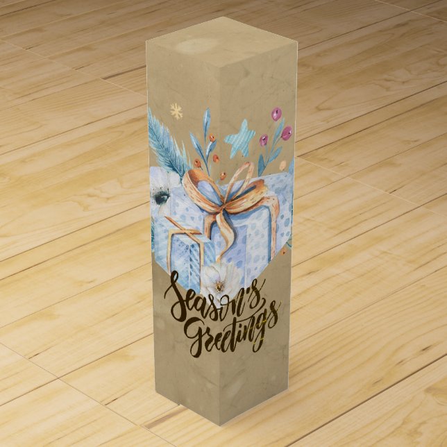 Rustic Winter Presents Wine Box (Front)