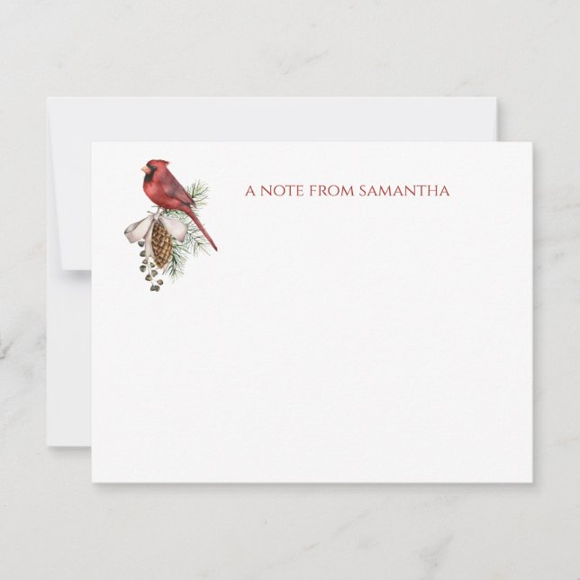 Rustic Winter Red Cardinal Pine Cone Note Card (Front)