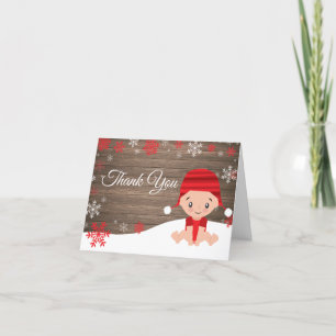 Rustic Winter Red Snowflake Baby Thank You Card
