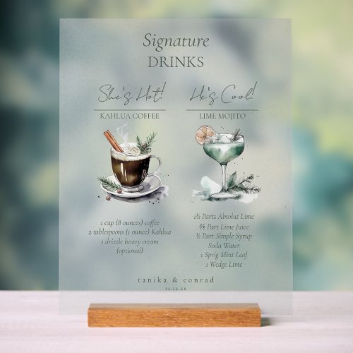 Rustic Winter Signature Drinks Frosted ID1049 Acrylic Sign