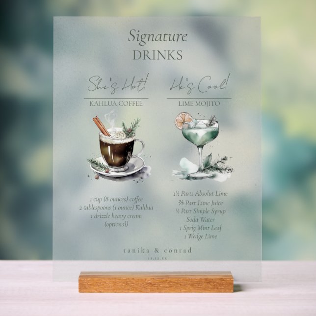 Rustic Winter Signature Drinks Frosted ID1049 Acrylic Sign (Neutral)