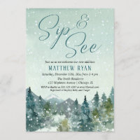 Rustic winter sip and see, meet greet baby shower invitation