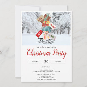 Rustic Winter Sled Snow Christmas Party Invitation