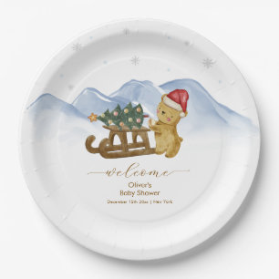 Rustic Winter Sleigh Bear Baby Shower Welcome Paper Plates