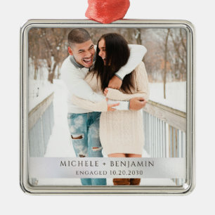 Rustic Winter Snow Engagement Photo Metal Ornament