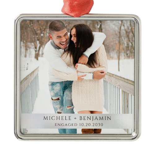Rustic Winter Snow Engagement Photo Metal Ornament