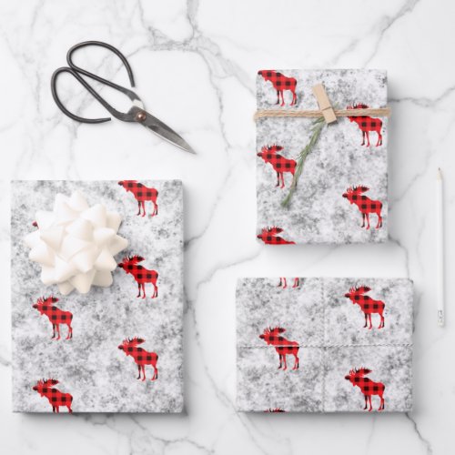 Rustic winter snow flurries texture moose   wrapping paper sheets