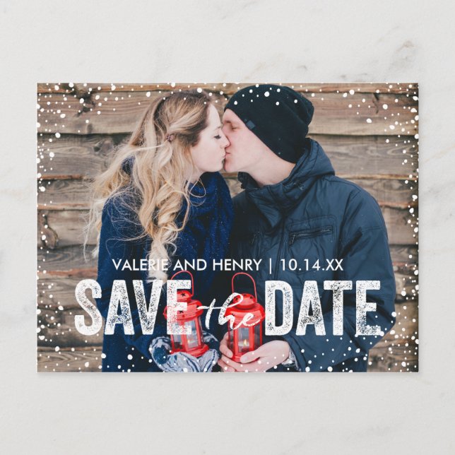 Rustic Winter Snowfall Save The Date Photo Announcement Postcard (Front)