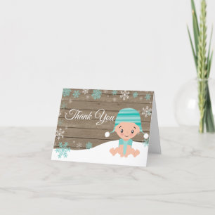 Rustic Winter Snowflake Baby Teal Letterpress Thank You Card