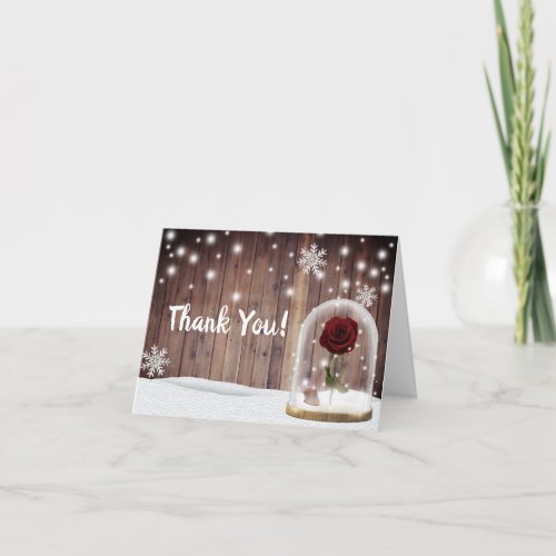 Rustic Winter Snowflake Beauty Rose Dome Thank You