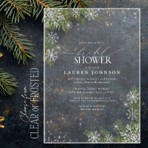 Rustic Winter Snowflake Blue Plaid Bridal Shower Acrylic Invitations