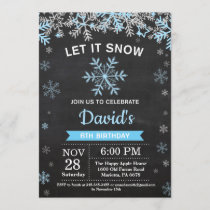 Rustic Winter Snowflake Blue Silver Boy Birthday Invitation