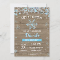 Rustic Winter Snowflake Blue Silver Boy Birthday Invitation