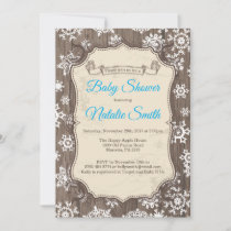 Rustic Winter Snowflake Boy Baby Shower Invitation