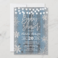 Rustic Winter Snowflake Dusty Blue Baby Shower Invitation