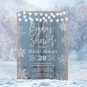 Rustic Winter Snowflake Dusty Blue Baby Shower Invitation