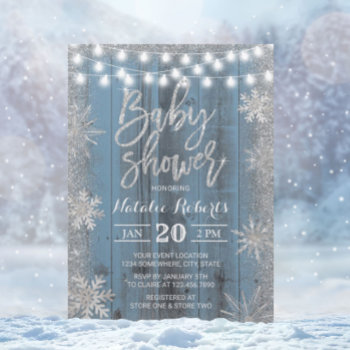 Rustic Winter Snowflake Dusty Blue Baby Shower Invitation by myinvitation at Zazzle