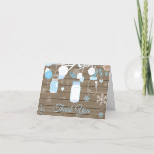 Rustic Winter Snowflake Mason Jar Blue Thank You Card