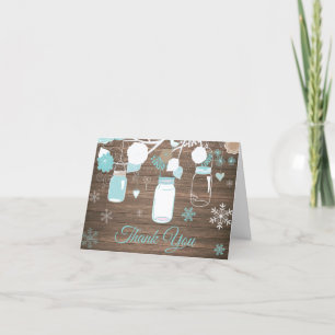Rustic Winter Snowflake Mason Jar Teal Thank You Card