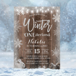Rustic Winter Snowflake ONEderland 1st Birthday Invitation