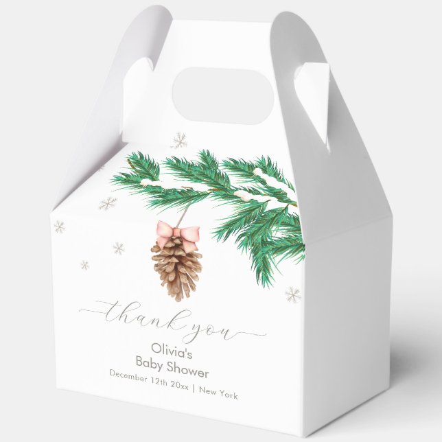 Rustic Winter Snowflake Pine cone Baby Shower Favor Boxes (Front)