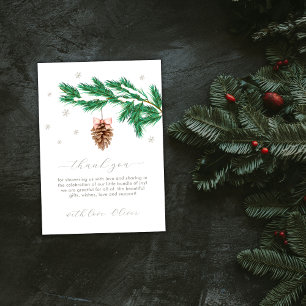 Rustic Winter Snowflake Pine cone Baby Shower  Thank You Card