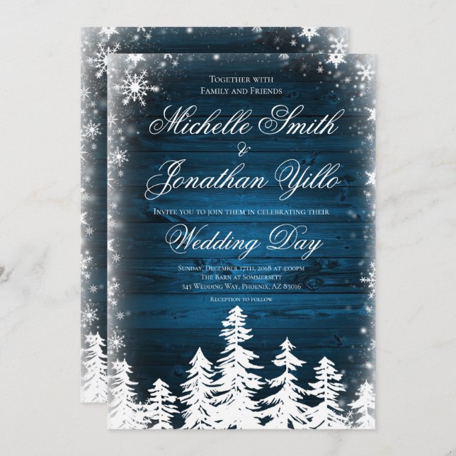 Rustic Winter Snowflake Wedding Invitation (Front/Back)