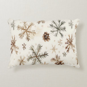 Rustic winter snowflakes and pinecones accent pillow