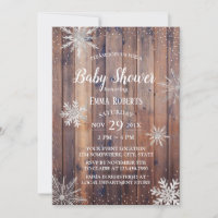 Rustic Winter Snowflakes Barn Wood Baby Shower Invitation