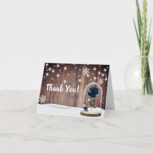 Rustic Winter Snowflakes Blue Rose Dome Thank You