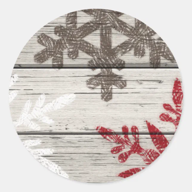 Round Winter Sticker Rustic Winter Snowflakes Classic Round Sticker | Zazzle
