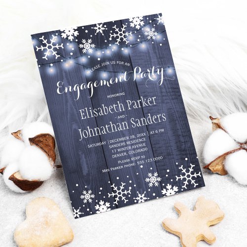 Rustic winter snowflakes engagement party invitation